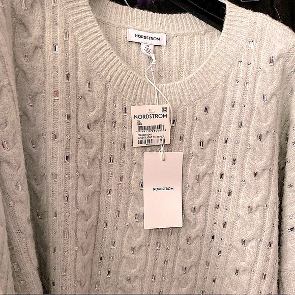 Nordstrom Sweaters - Nordstrom wool blend grey knitted boxy sweater with rhinestones sizeXL